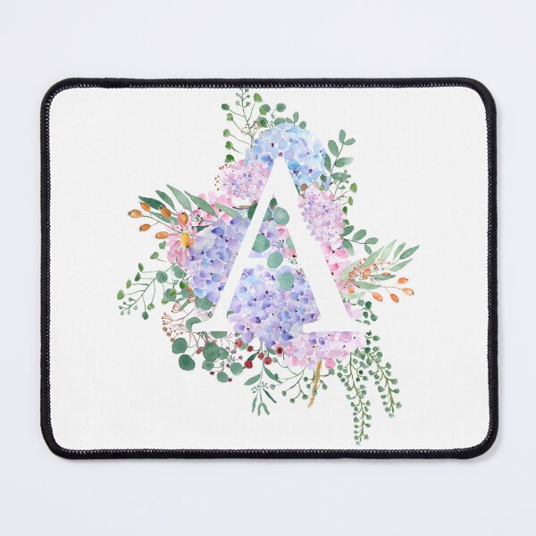 Item preview, botanical monogram alphabet A hydrangea flowers hand painted designed and sold by ColorandColor.