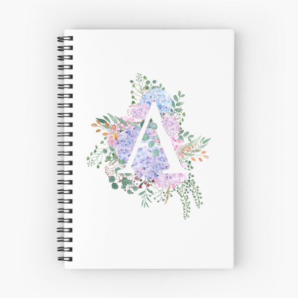 Item preview, botanical monogram alphabet A hydrangea flowers hand painted designed and sold by ColorandColor.