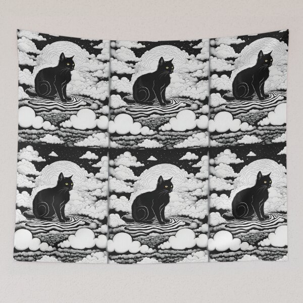 Item preview, black Cat art retro vintage Colourful Sky designed and sold by Catophile.