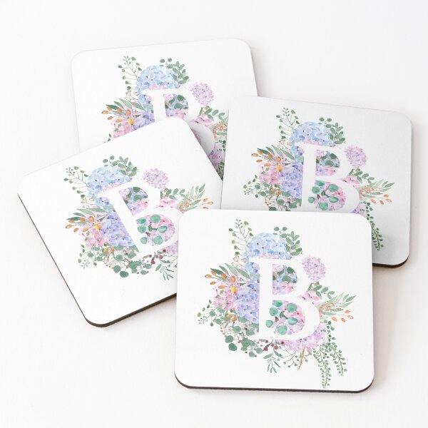 Item preview, botanical monogram alphabet B hydrangea flowers hand painted designed and sold by ColorandColor.