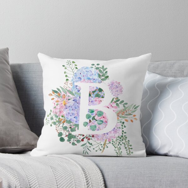 Item preview, botanical monogram alphabet B hydrangea flowers hand painted designed and sold by ColorandColor.