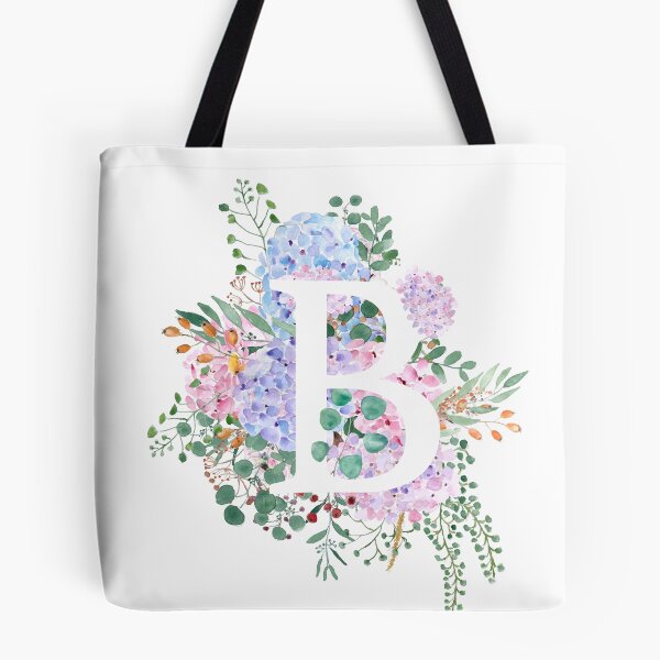 Item preview, botanical monogram alphabet B hydrangea flowers hand painted designed and sold by ColorandColor.