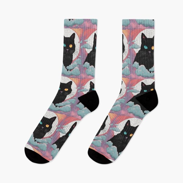 Artikelvorschau, Black Cat Mond Ukiyo-e Wolken bunt entworfen und verkauft von Catophile.