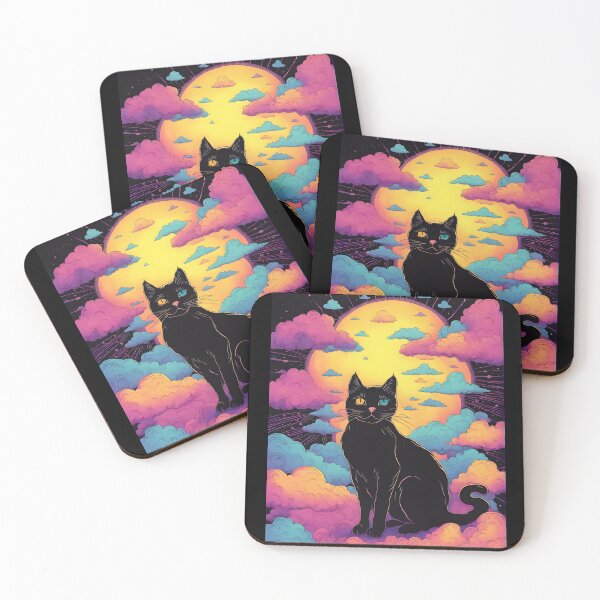 Item preview, Black Cat art retro vintage colorful sunset  designed and sold by Catophile.