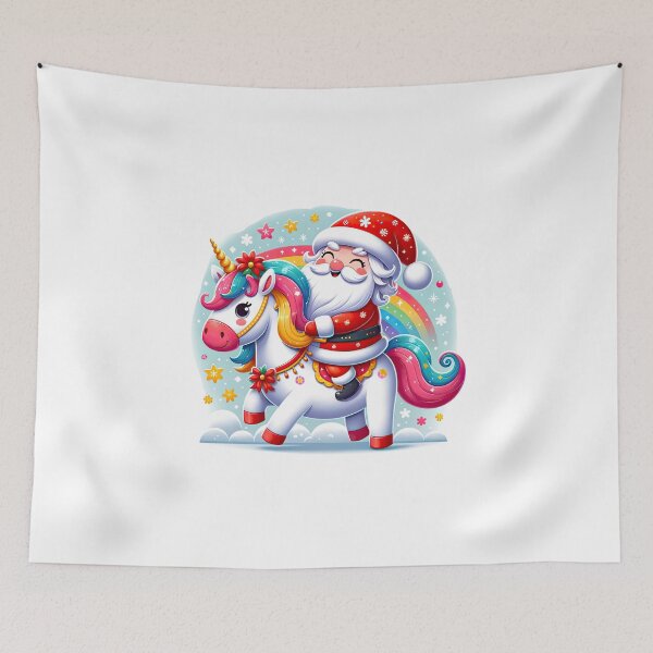 Item preview, Joyful Happy Smiling Santa Riding the Rainbow Unicorn designed and sold by MagicStrawberry.