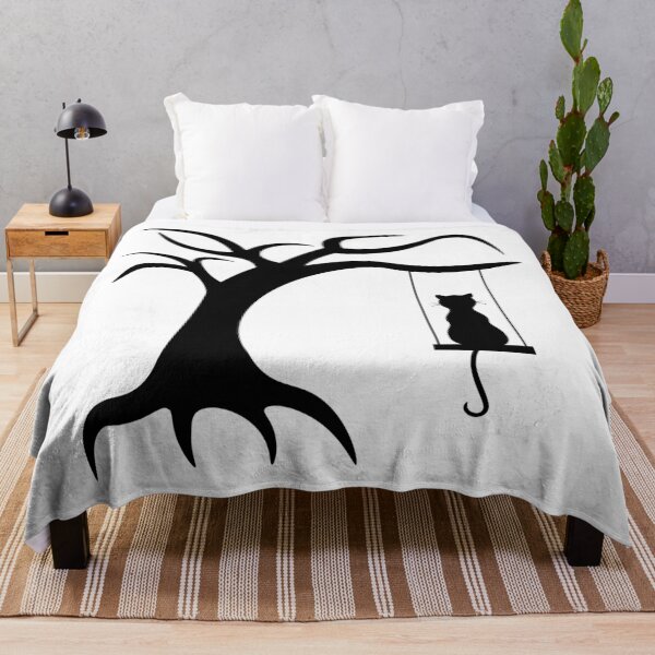 Item preview, Black silhouette of dry bare tree and cat on swings. Halloween scary spooky dead tree. designed and sold by NataliaVVV.