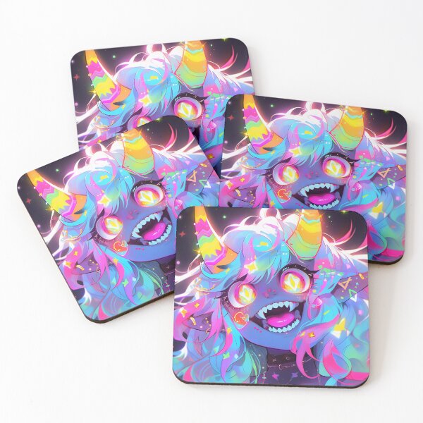 Item preview, Adorable Bright Neon Fanged Demon Anime Girl designed and sold by bubblegoth.