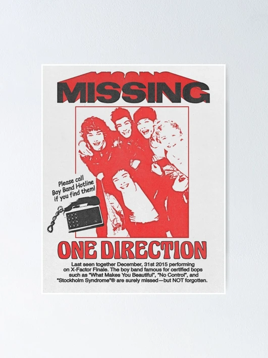 One Direction Red 'Missing' Poster