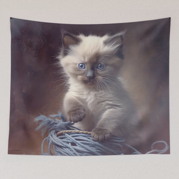 Item preview, Siamese Kitten Playing with Yarn designed and sold by Elisabeth Lucas.
