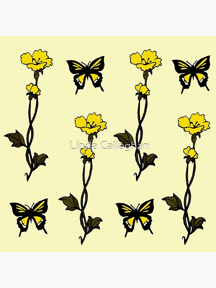 Yellow Butterflies & Flowers - Art Nouveau by LindArt1