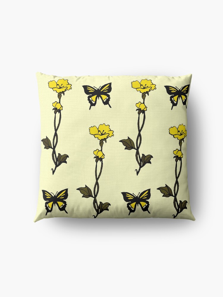 Alternate view of Yellow Butterflies & Flowers - Art Nouveau Floor Pillow