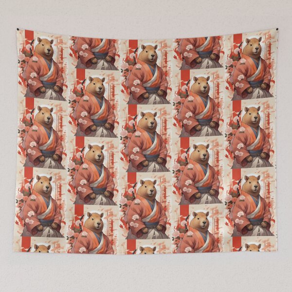 Aperçu de l'œuvre Mignon guerrier samouraï Capybara | pour les amoureux du capybara créée et vendue par Lees Tees.