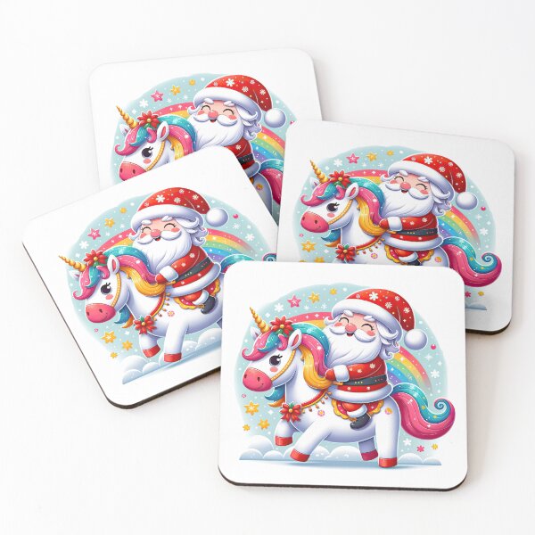 Item preview, Joyful Happy Smiling Santa Riding the Rainbow Unicorn designed and sold by MagicStrawberry.