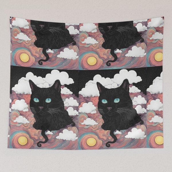 Item preview, Black Cat art retro vintage colorful sunset  designed and sold by Catophile.