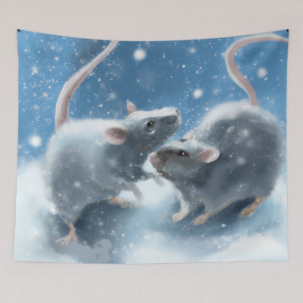 Item preview, rats playing in snow designed and sold by mindgoop.