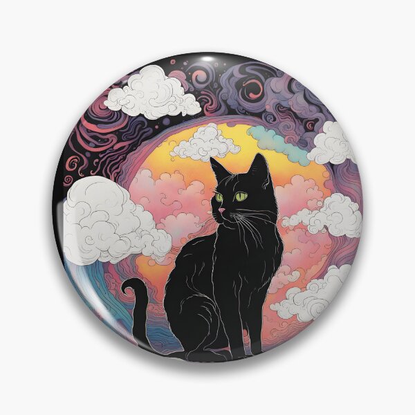 Item preview, Black Cat art retro vintage colorful sunset  designed and sold by Catophile.