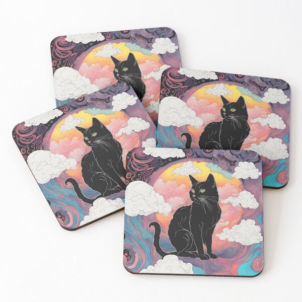 Item preview, Black Cat art retro vintage colorful sunset  designed and sold by Catophile.