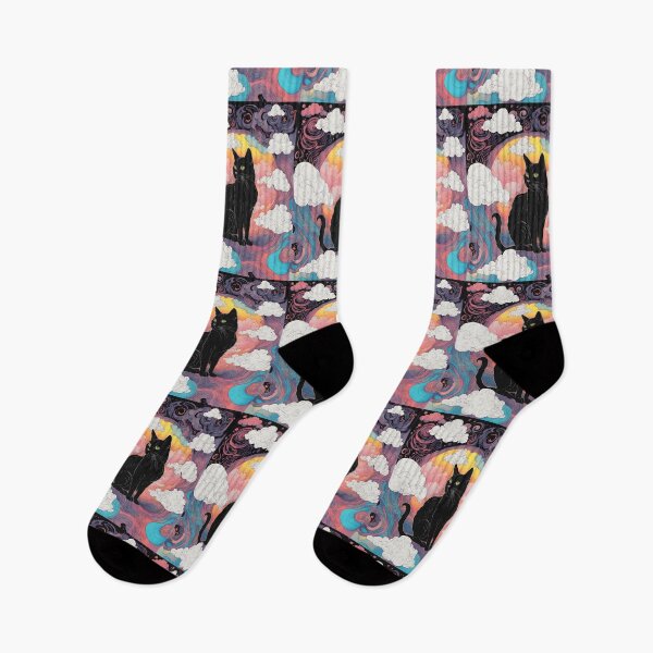 Item preview, Black Cat art retro vintage colorful sunset  designed and sold by Catophile.