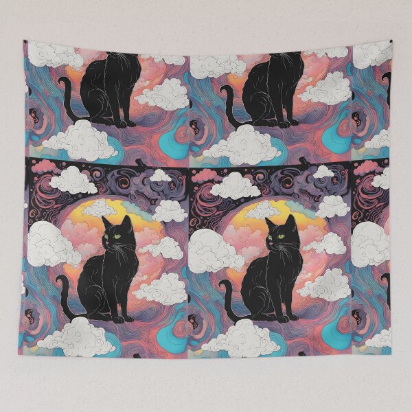 Item preview, Black Cat art retro vintage colorful sunset  designed and sold by Catophile.