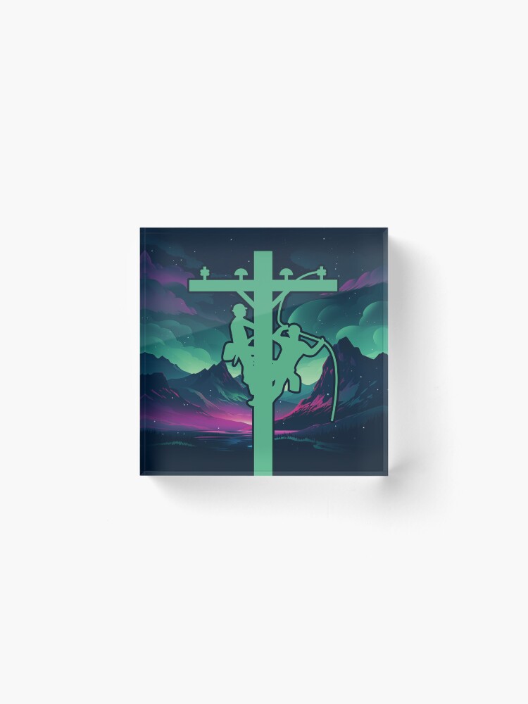 Thumbnail 2 of 5, Acrylic Block, Cool Electrical Lineman Aurora Borealis designed and sold by LineXpressions.