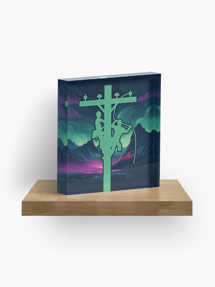 Thumbnail 1 of 5, Acrylic Block, Cool Electrical Lineman Aurora Borealis designed and sold by LineXpressions.