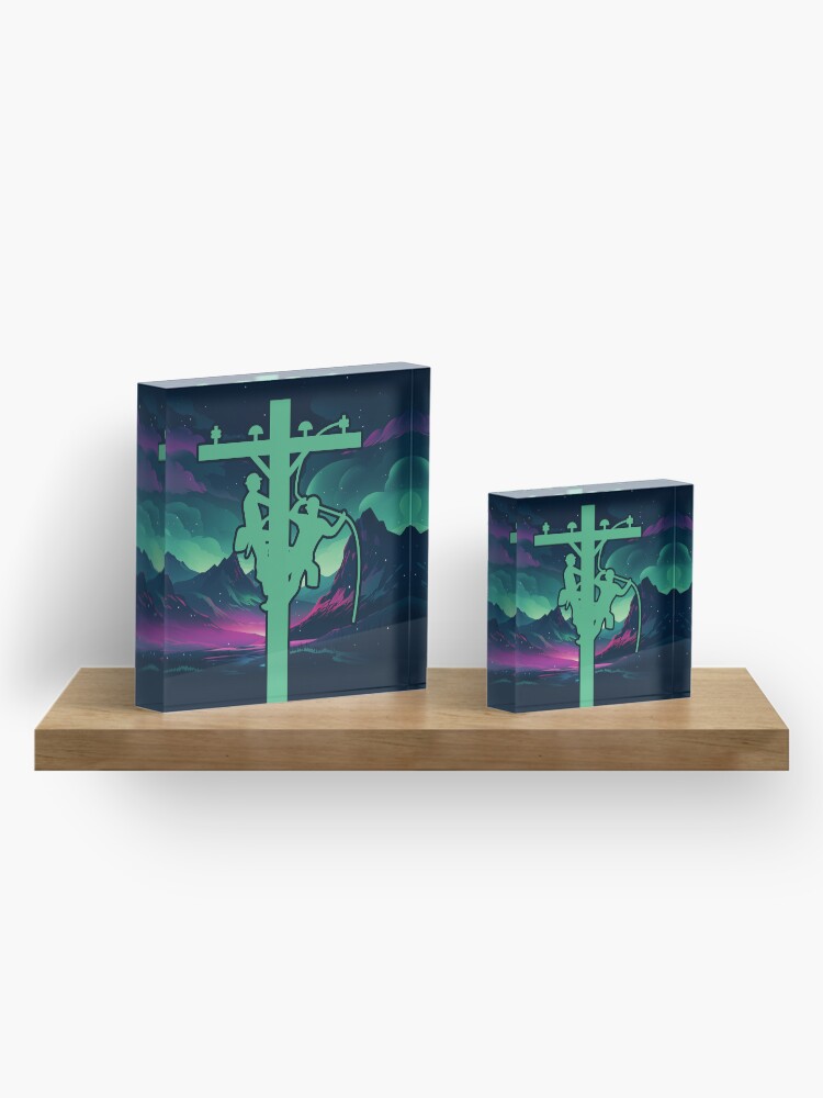 Thumbnail 4 of 5, Acrylic Block, Cool Electrical Lineman Aurora Borealis designed and sold by LineXpressions.