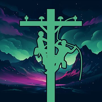 Artwork thumbnail, Cool Electrical Lineman Aurora Borealis by LineXpressions