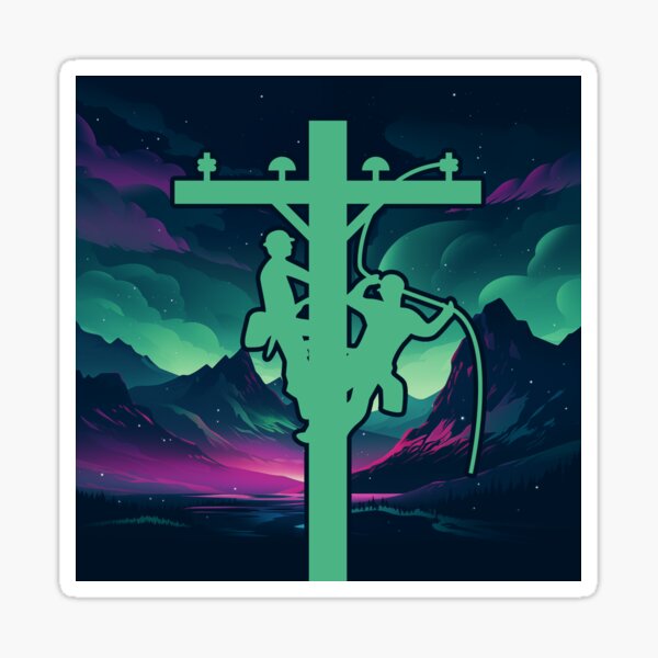 Cool Electrical Lineman Aurora Borealis Sticker