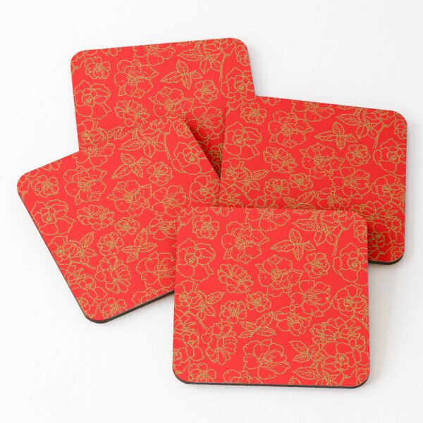 Item preview, Ramblin' Rose Gold Twist Stitched Look on Red Repeat 5748 designed and sold by Art in My Loft.