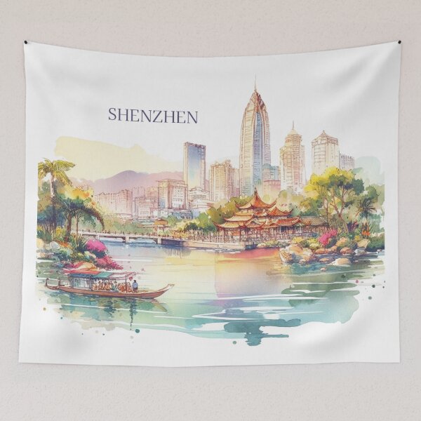 Item preview, Shenzhen China Watercolor Illustration designed and sold by PaintMeWorld.