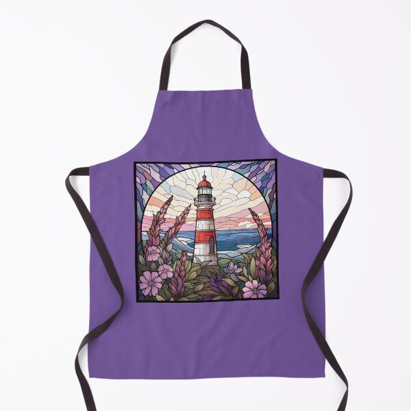 Item preview, Lighthouse & Lupines in Stained Glass Style designed and sold by stainedglass101.