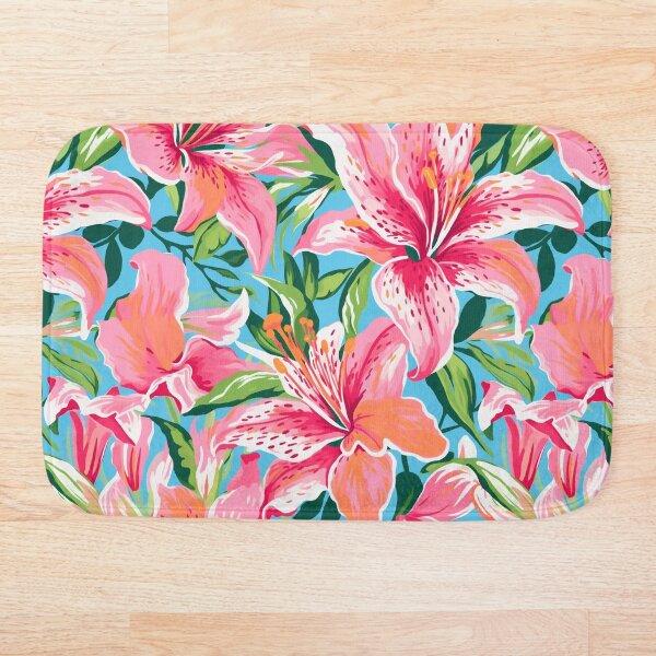 Item preview, Pink Lilies On A Blue Background designed and sold by ReverseBleach.