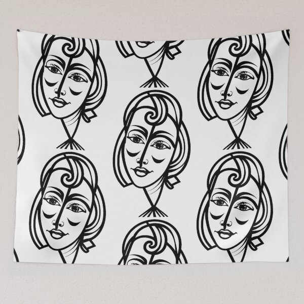 Aperçu de l'œuvre logo femme figure profil blanc noir dessin profil visage de femme t-shirt avec un profil de femme robe femme noir et blanc créée et vendue par gulka8.