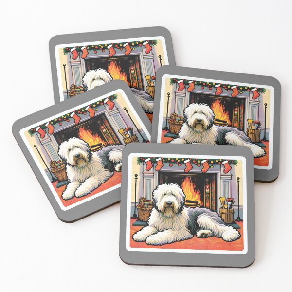 Item preview, Old English Sheepdogs in front Christmas Fire Place  designed and sold by Mekone.
