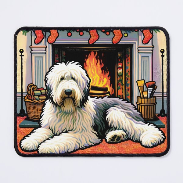 Item preview, Old English Sheepdogs in front Christmas Fire Place  designed and sold by Mekone.