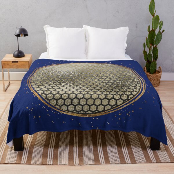 Item preview, Midnight Blue Art Deco Honeycomb Gold Circle Illusion designed and sold by ArDecoS.