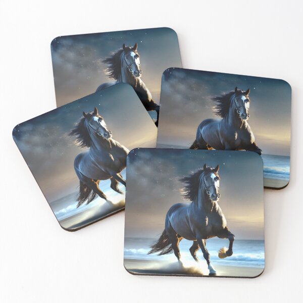 Item preview, Black Horse Frisian running on the beach designed and sold by Irisangel.