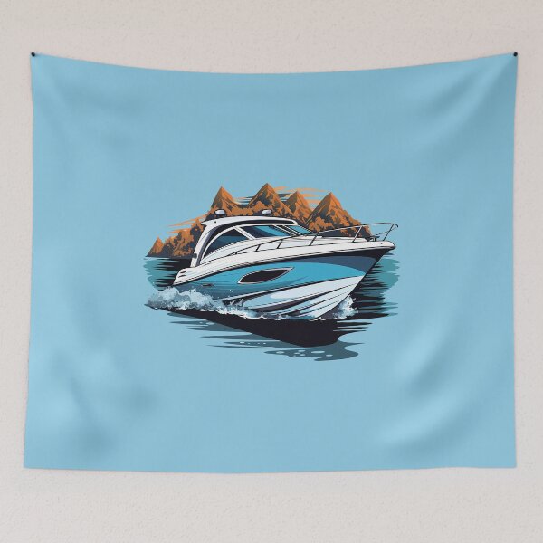 Item preview, Blue Cabin Cruiser Boat on the Lake designed and sold by meganohm.