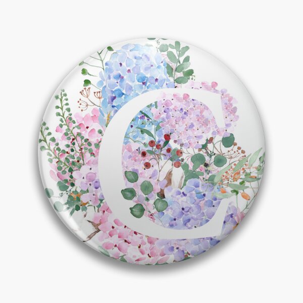 Item preview, botanical monogram alphabet C hydrangea flowers hand painted designed and sold by ColorandColor.