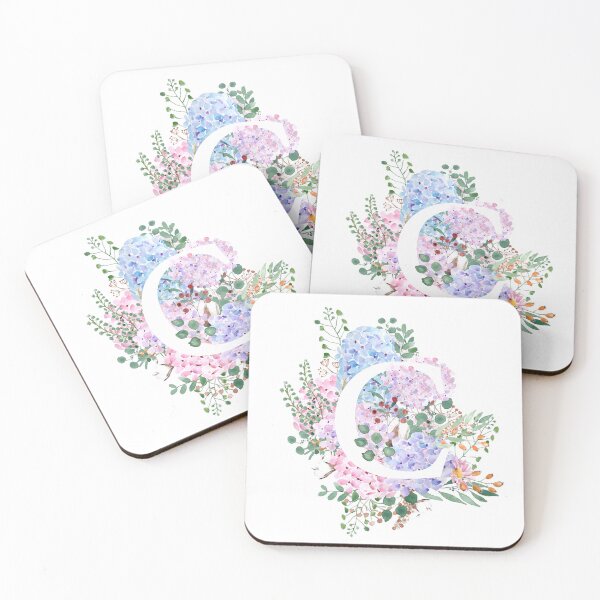 Item preview, botanical monogram alphabet C hydrangea flowers hand painted designed and sold by ColorandColor.