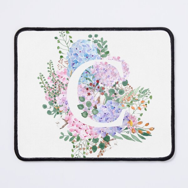 Item preview, botanical monogram alphabet C hydrangea flowers hand painted designed and sold by ColorandColor.
