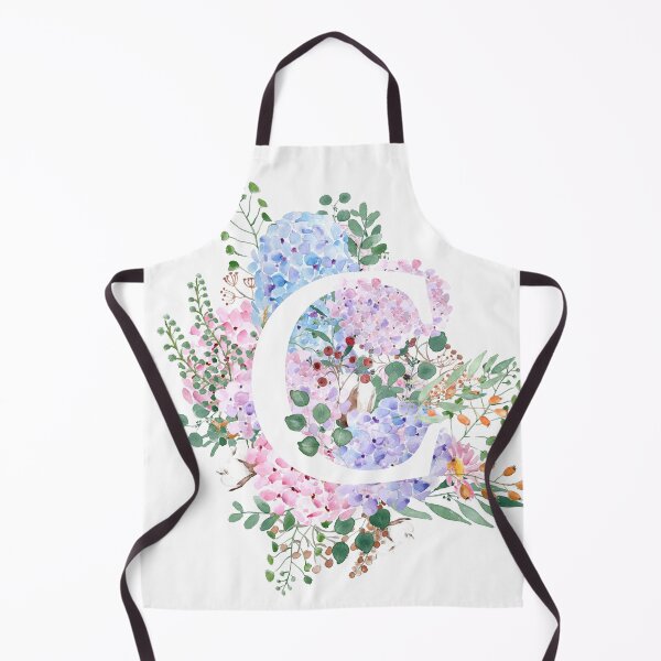 Item preview, botanical monogram alphabet C hydrangea flowers hand painted designed and sold by ColorandColor.
