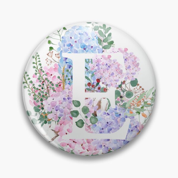 Artikelvorschau, Botanisches Monogramm-Alphabet E, handgemalte Hortensienblüten entworfen und verkauft von ColorandColor.