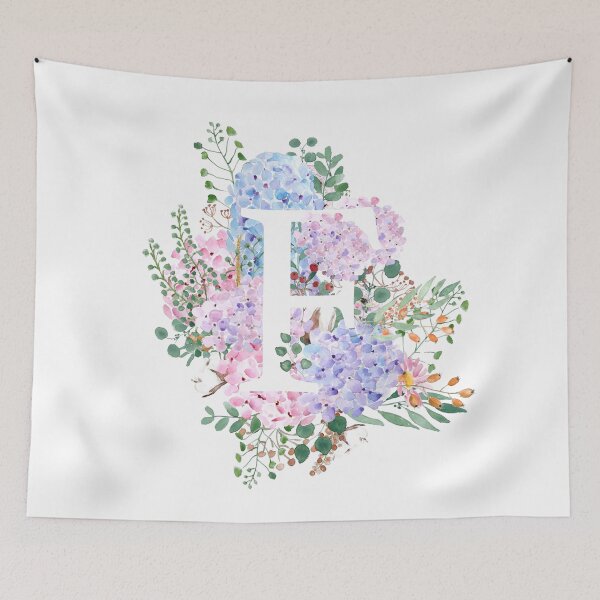 Artikelvorschau, Botanisches Monogramm-Alphabet F, handgemalte Hortensienblüten entworfen und verkauft von ColorandColor.