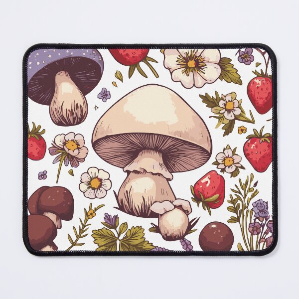 Item preview, Cottagecore Vintage Mushroom Strawberries and Wild Flowers designed and sold by heartsake.