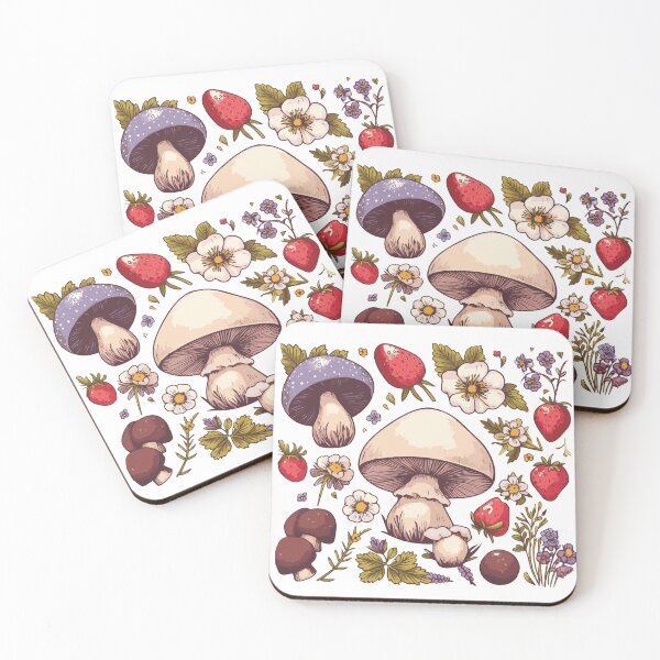 Item preview, Cottagecore Vintage Mushroom Strawberries and Wild Flowers designed and sold by heartsake.