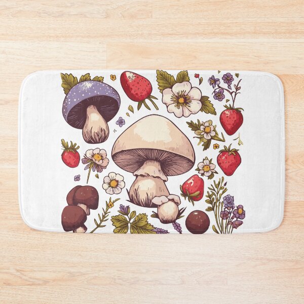 Item preview, Cottagecore Vintage Mushroom Strawberries and Wild Flowers designed and sold by heartsake.