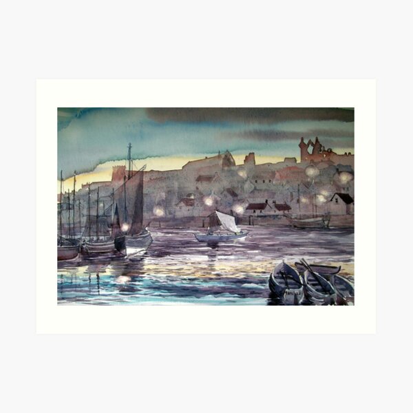 "Whitby Harbour at Twilight" Art Print