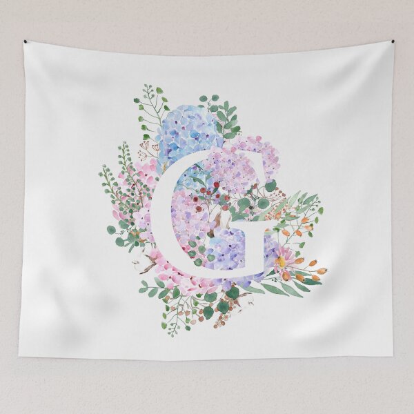 Artikelvorschau, botanisches Monogramm-Alphabet G Hortensienblüten entworfen und verkauft von SelenePaintings .