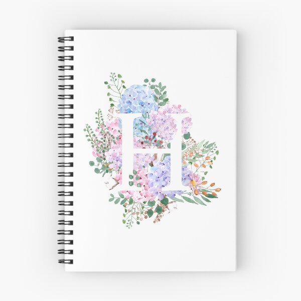 Item preview, botanical monogram alphabet H hydrangea flowers hand painted designed and sold by ColorandColor.